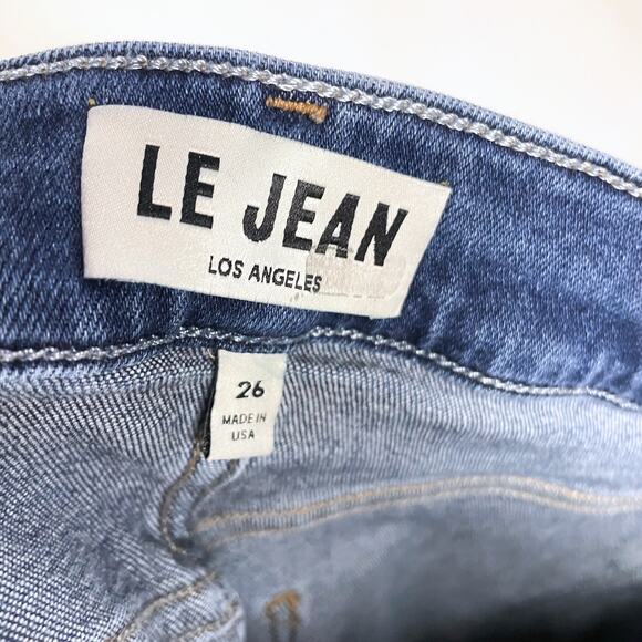 Le Jean Stella Flare Jeans Blue Denim High Rise Side Slit Crop Sz 26 - Picture 11 of 12